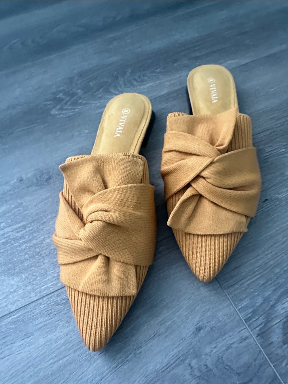 Vivaia Knot-Front Pointed-Toe Mule in Mustard Yellow